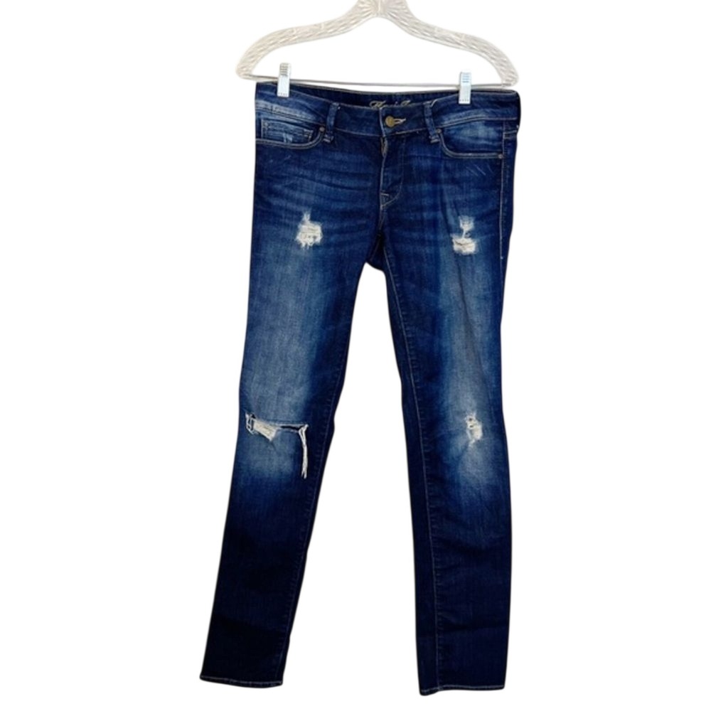 Mavi Emma Relaxed Straight Leg Distressed Dark Wash Jeans Women Blue